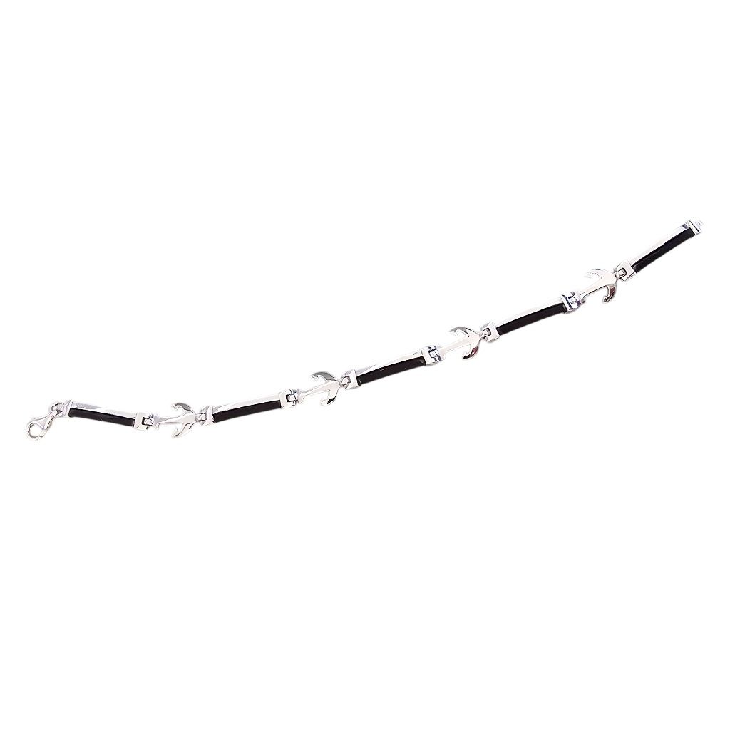 Bracciale in Oro Bianco e Caucciù a segmenti con Ancore