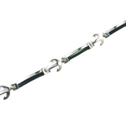 Bracciale in Oro Bianco e Caucciù a segmenti con Ancore