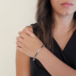 Photo of worn Segmented White Gold and Natural Rubber Bracelet with Anchors