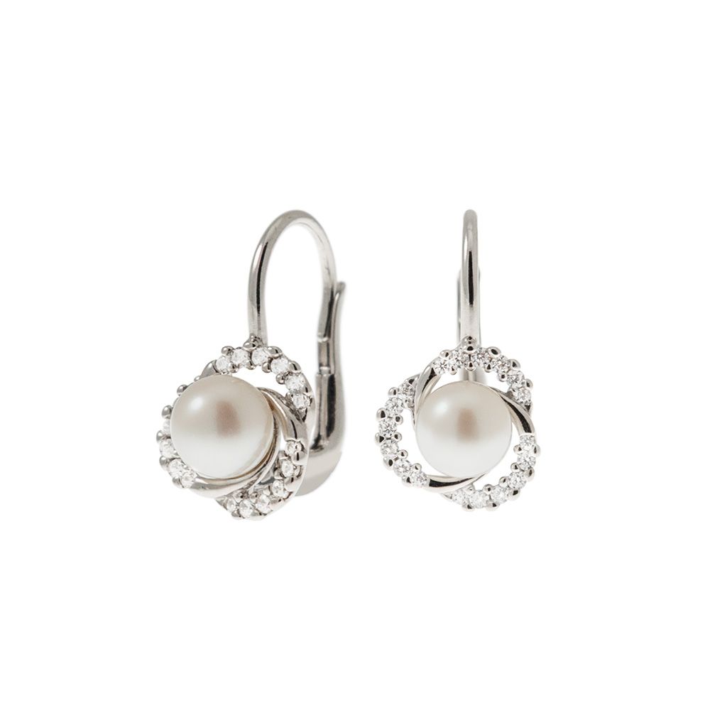 Rosée Classic Hook earrings with Freshwater pearl and Zircons