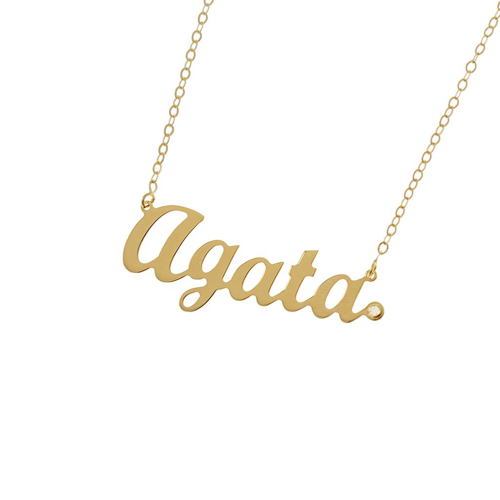 Collana con nome Agata in Oro Giallo con Diamante (Pezzo Unico)