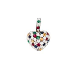 Ciondolo Cuore Bombato Pavè Diamanti e Pietre Colore