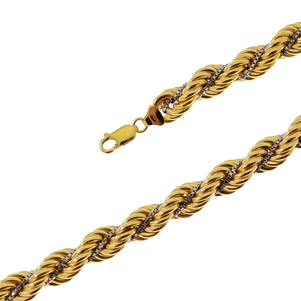 Girocollo Corda oro giallo con veneta oro bianco 45cm x 10mm
