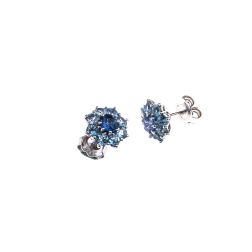 Orecchini Fiore con Acquamarina e Zaffiro Blu in Oro Bianco
