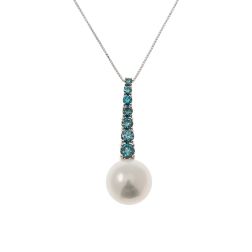 Collana Tennis scalare in Oro Bianco con Diamanti Blu e Perla Freshwater