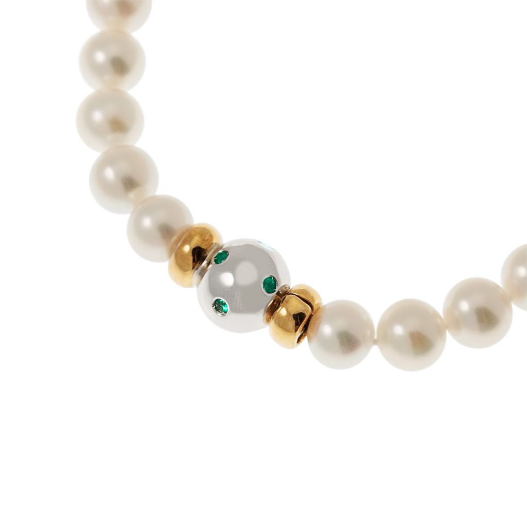 Collana Perle Akoya chiusura a sfera 9 Smeraldi