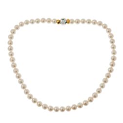 Collana Perle Akoya chiusura a sfera 9 Smeraldi