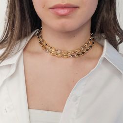 Collana 70cm Unisex Bicolore a maglia tridimensionale Chevron foto indossata