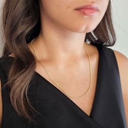 Photo of worn 50cm x 2mm Yellow Gold Tiger link chain Necklace