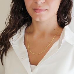 Photo of worn 50cm x 2.50mm Yellow Gold 3+1 Tiger link chain Necklace