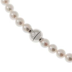 6.5mm Akoya Pearl Necklace with Sphere Clasp and 18 Diamonds in White Gold