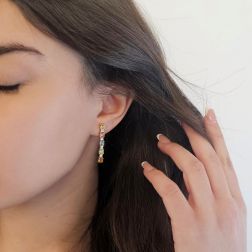 Photo of worn Pendant Earrings with Multicolor Sapphires and Diamonds in White Gold