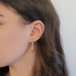 Photo of worn Pendant Earrings with Multicolor Sapphires and Diamonds in White Gold