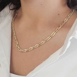 Photo of worn 50cm Bicolor Necklace with alternating 5mm Cuban Link and Partridge 1+1 chain