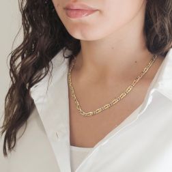 Photo of worn 50cm Bicolor Necklace with alternating 5mm Cuban Link and Partridge 1+1 chain