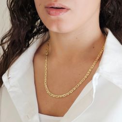 Foto indossata Collana maglia 1+1 tigre e pernice sfaccettata oro giallo 50cm x 4.40mm