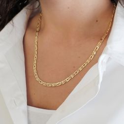 Photo of worn Necklace 50cm x 4.40mm faceted 1+1 Tiger chain yellow gold