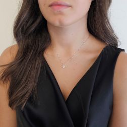 Photo of worn Light Point Sparkle Necklace Aquamarine Square 4mm