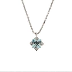 Light Point Sparkle Necklace Aquamarine Square 4mm