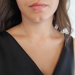 Photo of worn Faceted Circle Light Point Necklace 0.012ct - 3.30mm