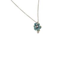 White Gold Necklace with sky-blue enamelled Flower Pendant set with Diamonds