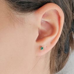 Photo of worn Solitary Emerald Stud Earrings