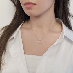 Photo of worn 6.5mm Akoya Pearl Necklace with a 0.036ct Diamond