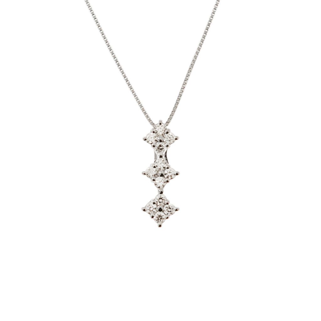 Pendant with 3 diamond-set rhomboids on a 0.5mm Venetian chain