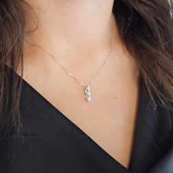 Photo of worn Pendant with 3 diamond-set rhomboids on a 0.7mm Venetian chain