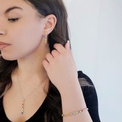 Photo of worn Tennis Pendant with Multicolored Sapphires and Diamonds