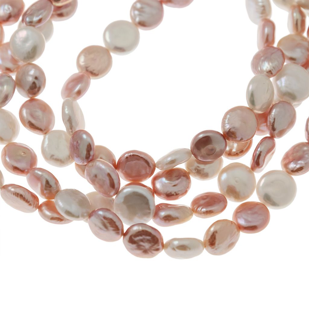 Collana Lunga 112cm Perle Rosa a bottone senza chiusura
