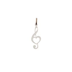 Treble Clef Pendant with Heart in White Gold 0.6mm