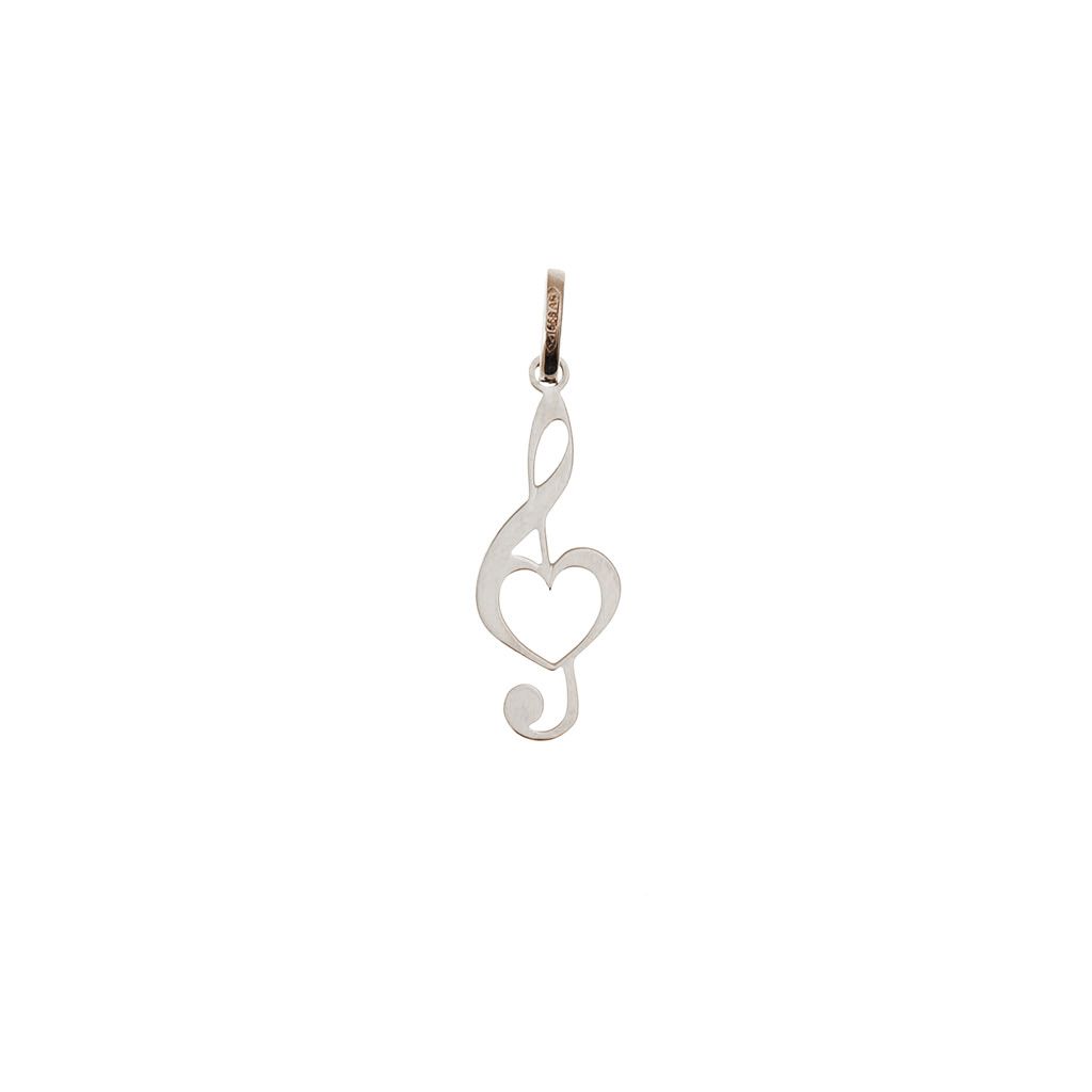 Treble Clef Pendant with Heart in White Gold 0.6mm