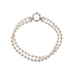 Bracciale Perle Fresh Water doppio filo ciambellotto in Oro Bianco