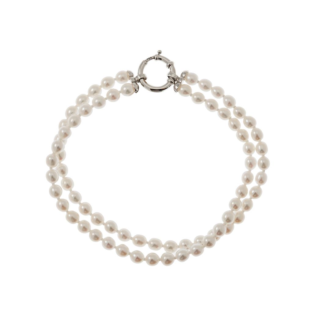 Bracciale Perle Fresh Water doppio filo ciambellotto in Oro Bianco