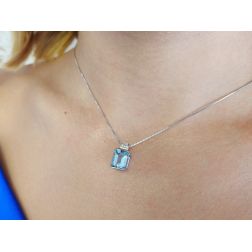 Octagonal Aquamarine Pendant Necklace photo of worn