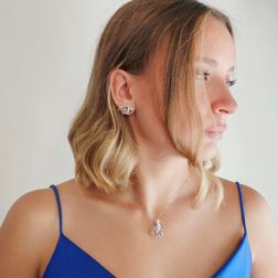 Earrings Fish Blue photo of worn