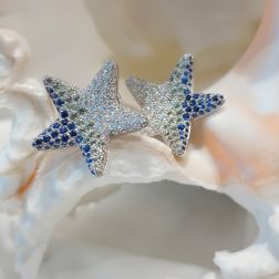 Orecchini Stella Marina Diamanti e Zaffiri Blu 3cm