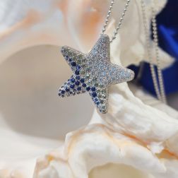 Ciondolo Stella Marina Diamanti e Zaffiri Blu 3cm