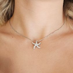 Starfish Pendant with Diamonds in White Gold Photo of worn