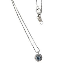 Girocollo Veneta 0.5mm Punto Luce Acquamarina Contornato Oro Bianco  - 6mm