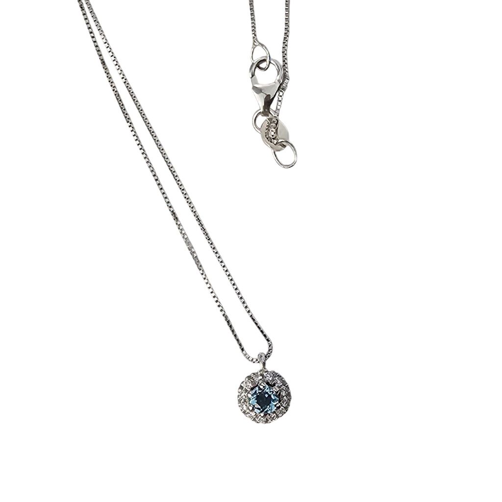 Veneta 0.5mm necklace with aquamarine light point, edged in white gold – 6mm