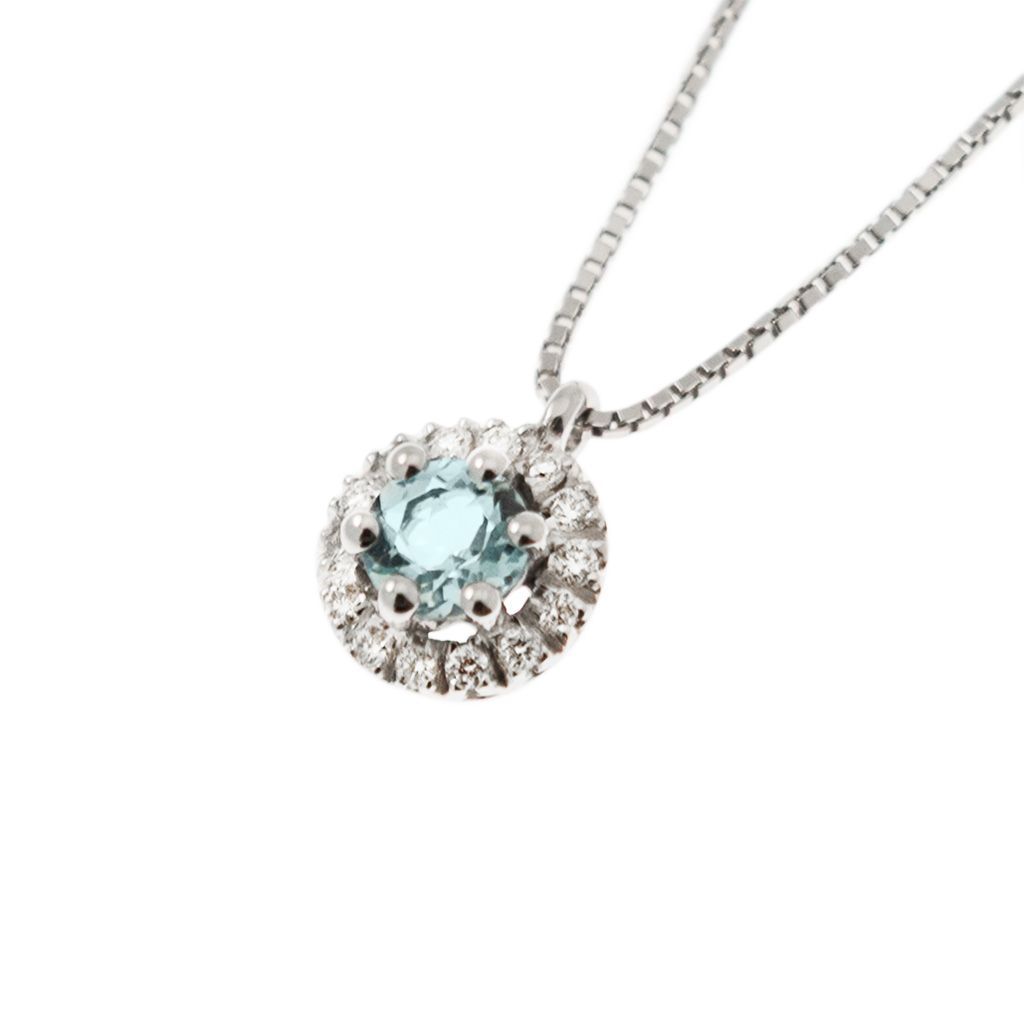 Girocollo Veneta 0.7mm Punto Luce Acquamarina Contornato Oro Bianco - 7mm