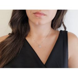 Photo of worn Veneta necklace 0.7mm with Aquamarine Light-Point Contoured in White Gold - 7mm