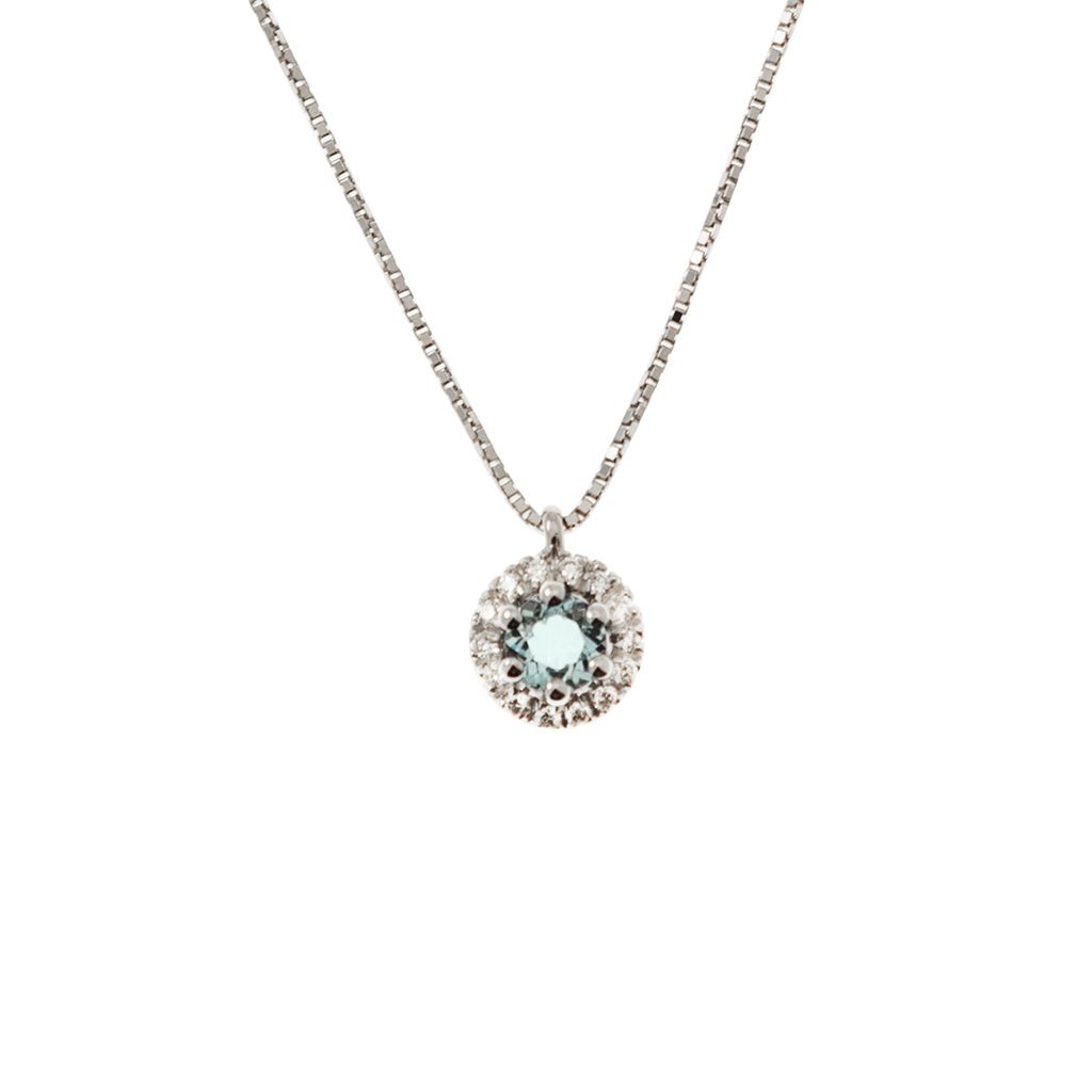 Girocollo Veneta 0.7mm Punto Luce Acquamarina Contornato Oro Bianco - 7mm