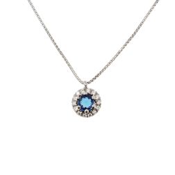 Girocollo Veneta 0.7mm Punto Luce Zaffiro Blu Contornato Oro Bianco - 7mm