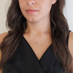 Photo of worn Veneta 0.7mm Necklace Emerald ‘Punto Luce’ Set in White Gold – 7mm