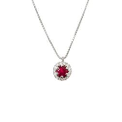 Light Point Ruby on Venetian Necklace Surrounded by White Gold - 7mm