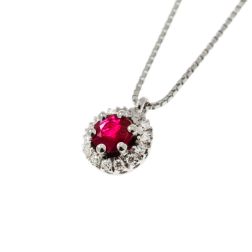 Light Point Ruby on Venetian Necklace Surrounded by White Gold - 7mm