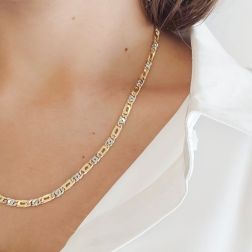 Photo of worn Two-tone 1+1 Figaro Necklace 50cm x 4.40mm